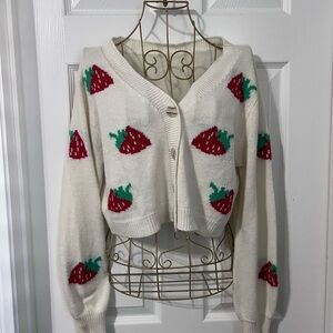 SHEIN Cream Cardigan with Strawberry Design